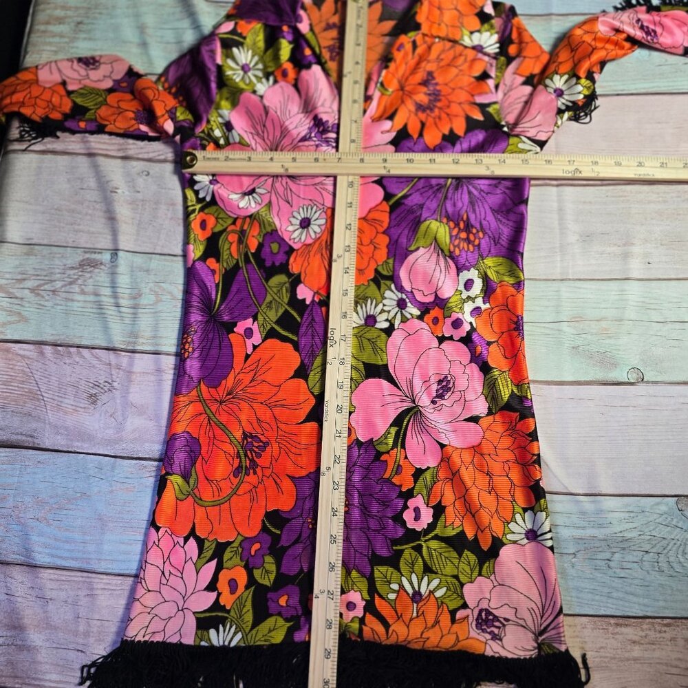 Vintage 70s Floral Fringe Dress Women's Size 5 - Picture 5 of 7